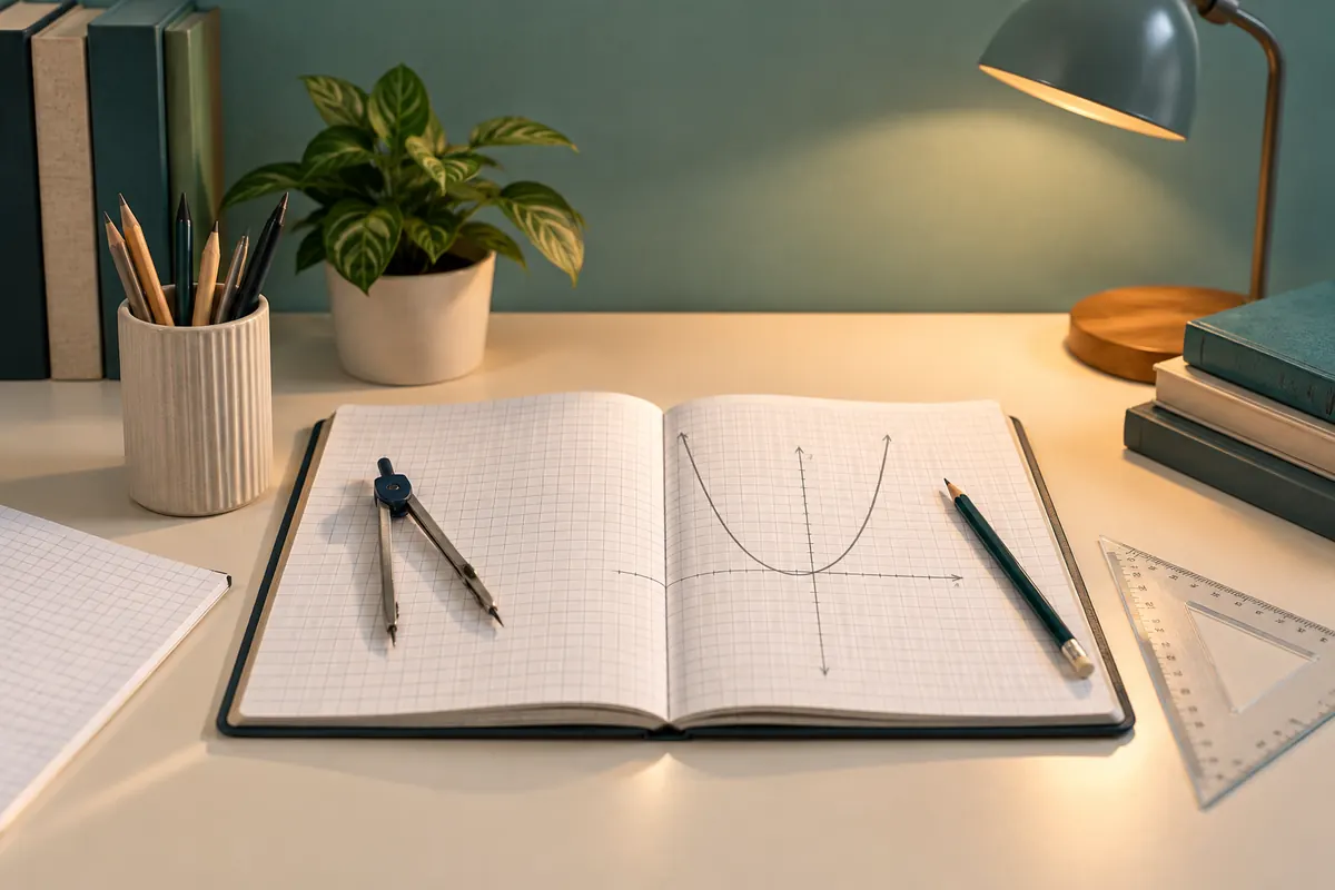 Graph paper and a parabola sketch for Additional Mathematics