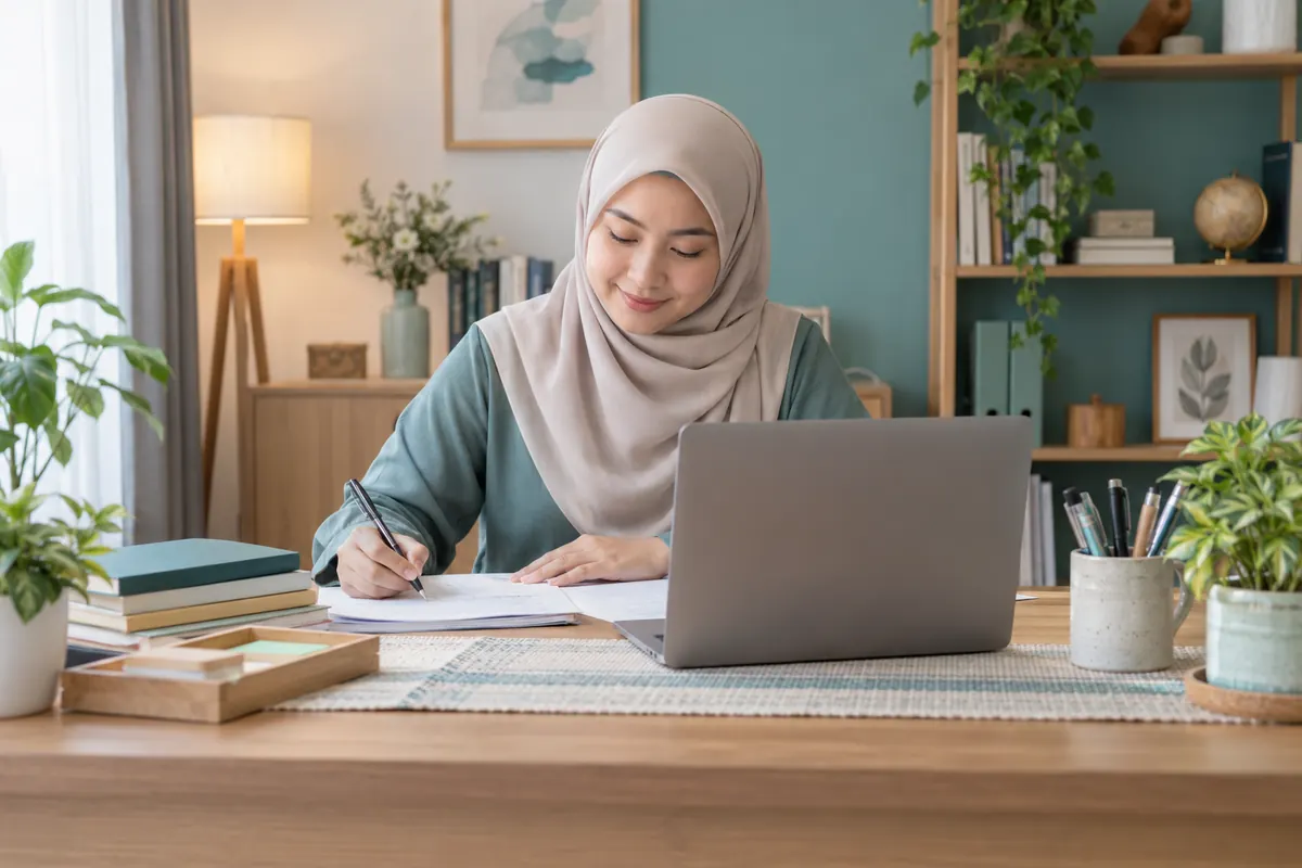 Guru menyediakan nota untuk kelas SPM dalam talian