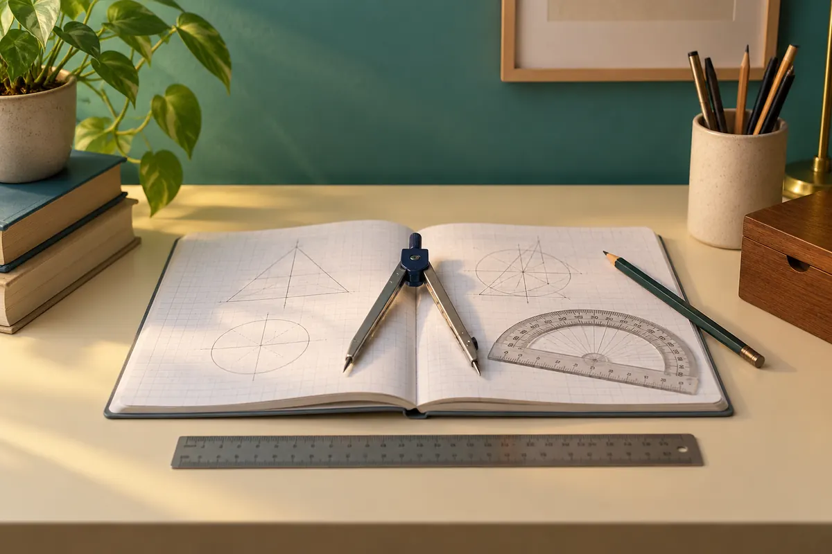 Geometry compass, protractor and mathematics exercise book